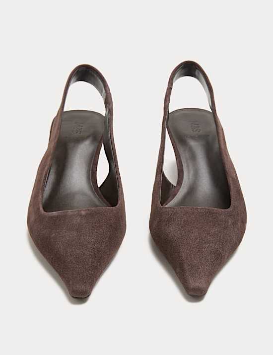 Suede Kitten Heel Pointed Slingback Shoes