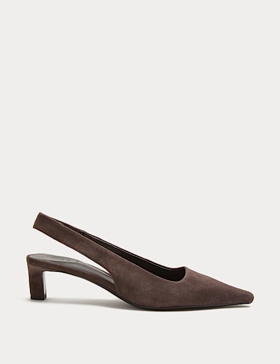 Suede Kitten Heel Pointed Slingback Shoes