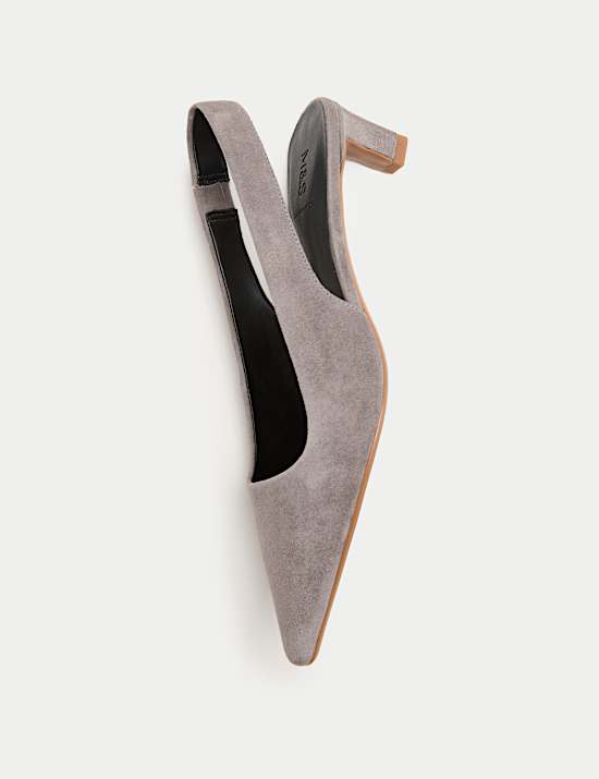 Suede Kitten Heel Pointed Slingback Shoes