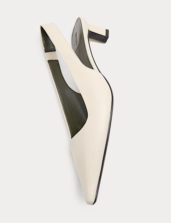 Leather Kitten Heel Slingback Shoes