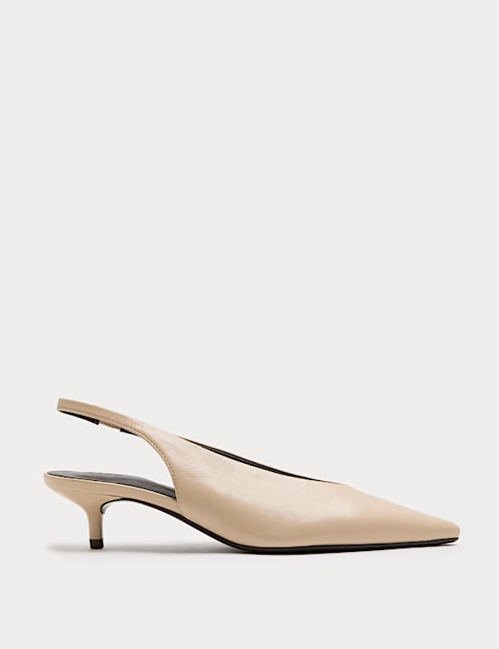 Leather Kitten Heel Pointed Slingback Shoes