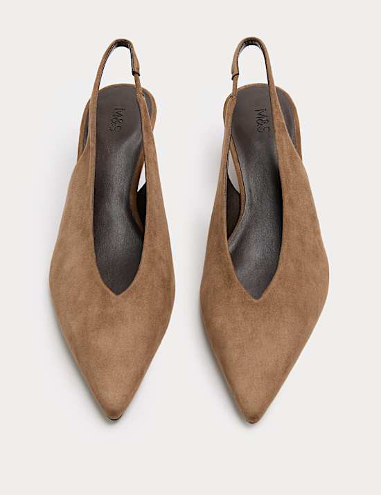 Schoenen met kittenhak, spitse neus en open hak