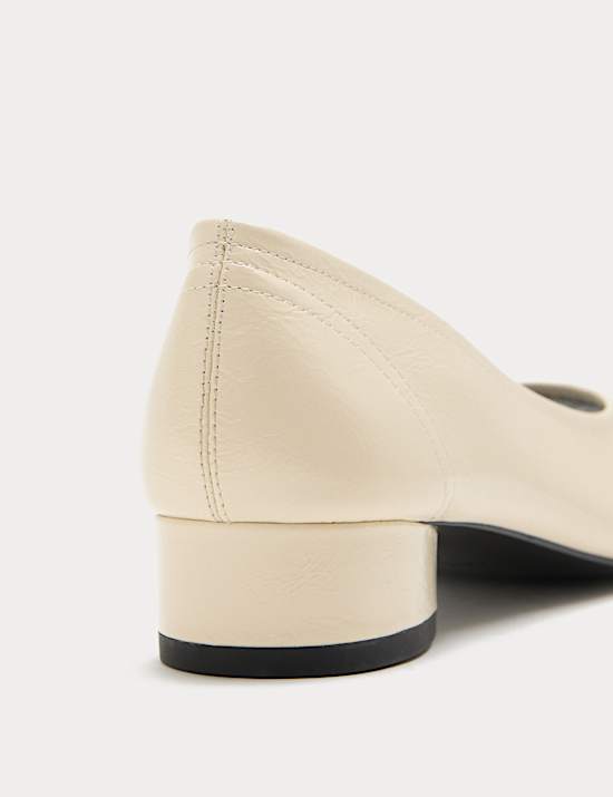 Leather Metallic Block Heel Pumps