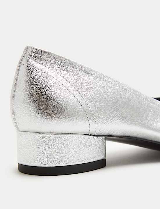 Leather Metallic Block Heel Pumps