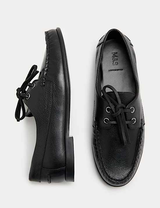 Leather Lace Up Flat Boat Shoes
