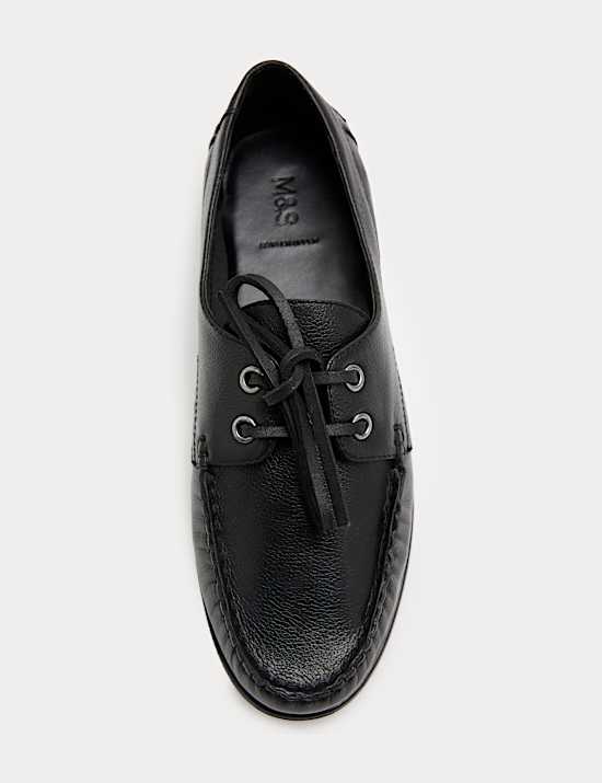 Leather Lace Up Flat Boat Shoes