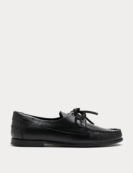 Leather Lace Up Flat Boat Shoes