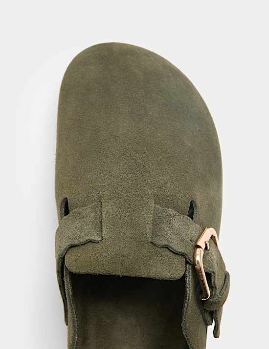 Suède klompen met schulprand en bandje