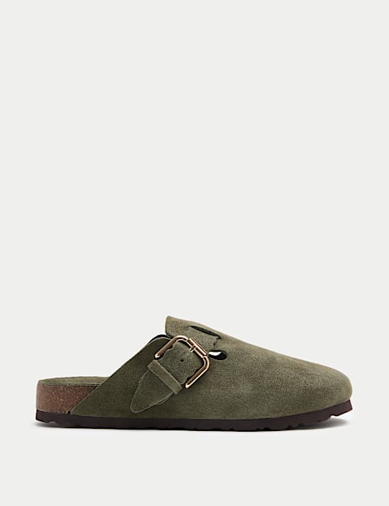 Suède klompen met schulprand en bandje