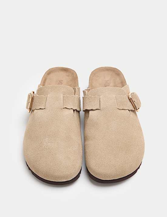 Suede Scallop Edge Strap Clogs