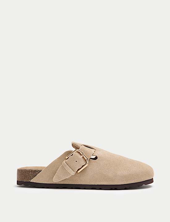 Suede Scallop Edge Strap Clogs