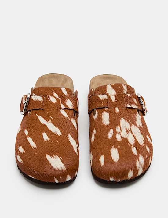 Leather Hair On Animal Print Clogs