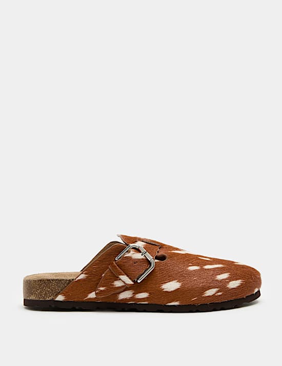 Leather Hair On Animal Print Clogs