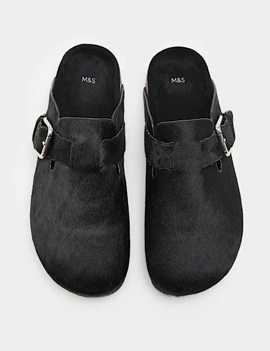 Leather Hair On Scallop Edge Strap Clogs