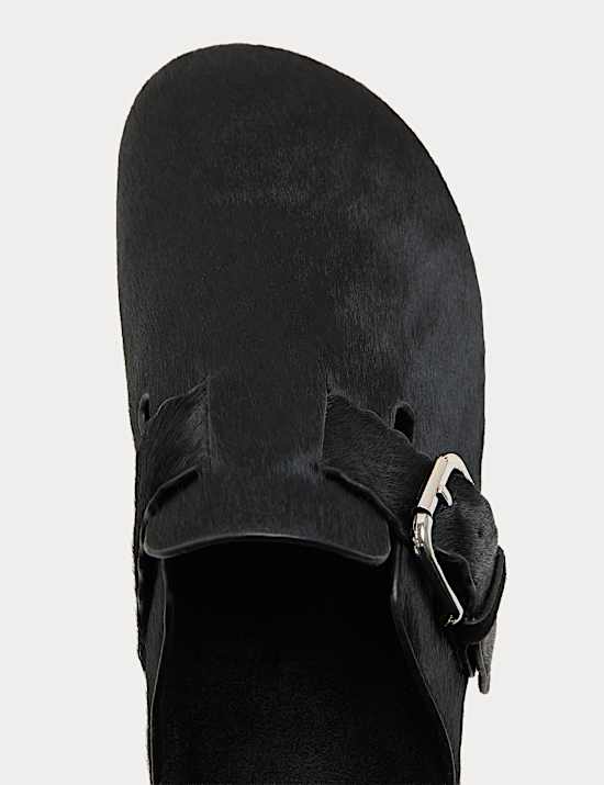 Leather Hair On Scallop Edge Strap Clogs
