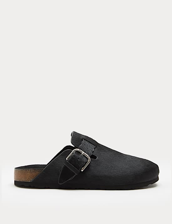Leather Hair On Scallop Edge Strap Clogs