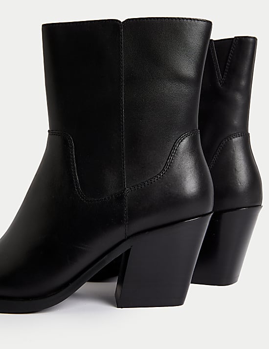 Leren enkelhoge cowboylaarsjes met afgeronde neus