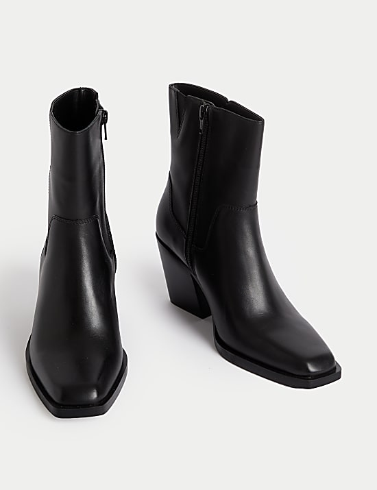 Leren enkelhoge cowboylaarsjes met afgeronde neus