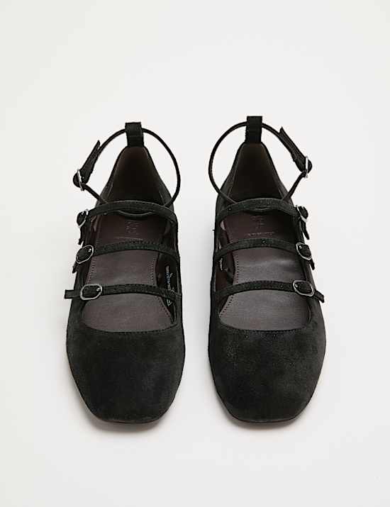 Suede Ankle Strap Mary Jane Pumps