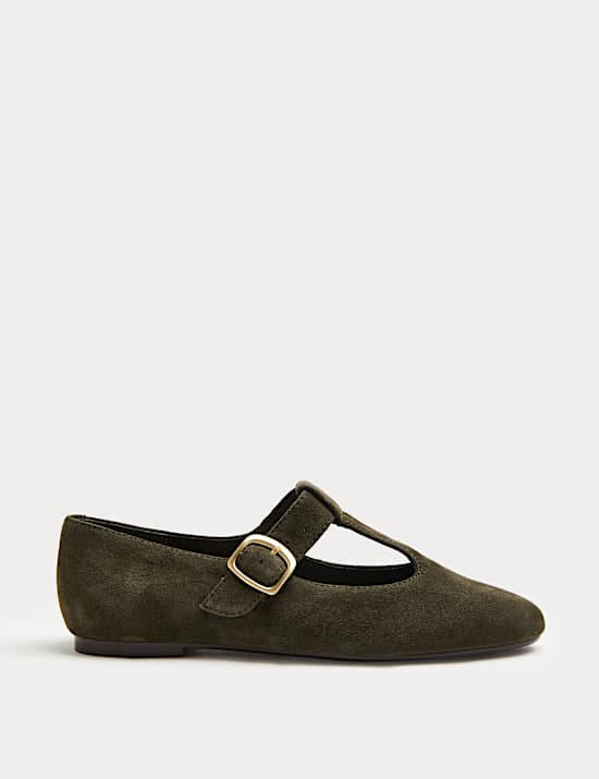 Suede T-Bar Flat Ballet Pumps