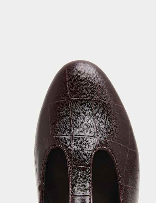 Leather Croc T-Bar Flat Ballet Pumps