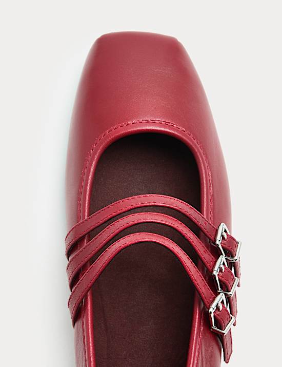 Kožen&eacute; baler&iacute;ny Mary Jane se třemi p&aacute;sky