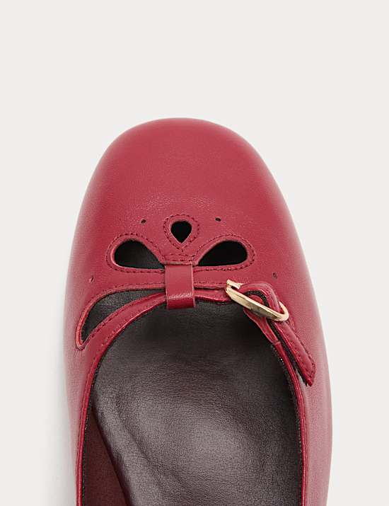 Leather Cut Out Mary Jane Ballet Pumps