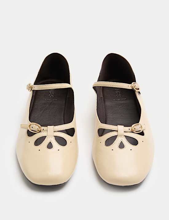 Leather Cut Out Mary Jane Ballet Pumps