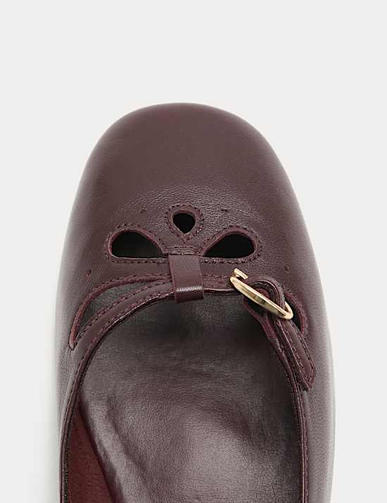 Leather Cut Out Mary Jane Ballet Pumps