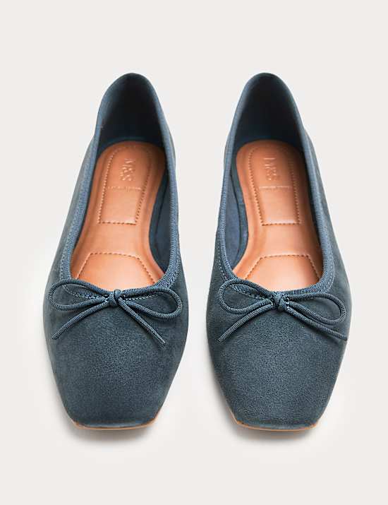 Suede Flat Square Toe Ballet Pumps