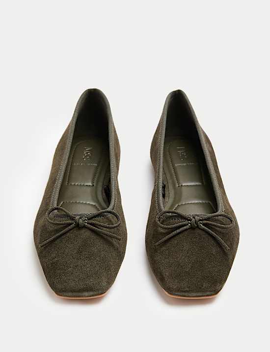 Suede Flat Square Toe Ballet Pumps