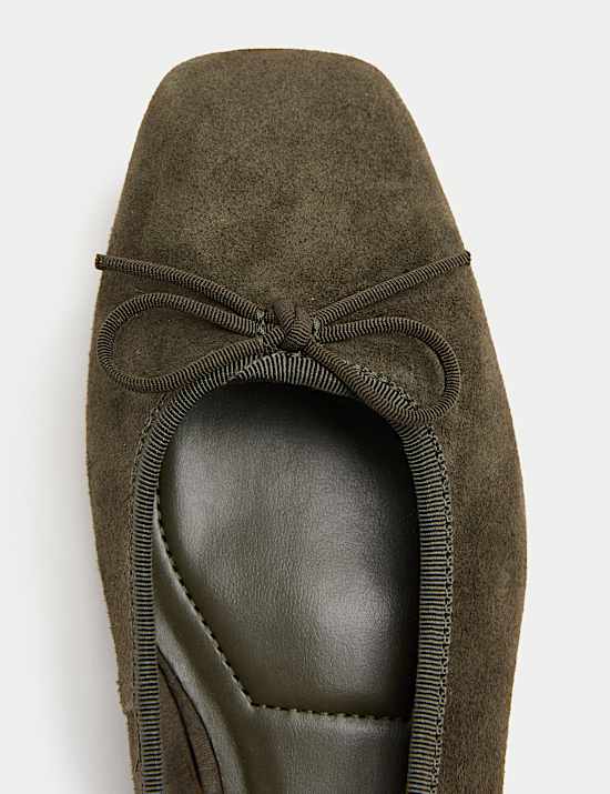 Suede Flat Square Toe Ballet Pumps