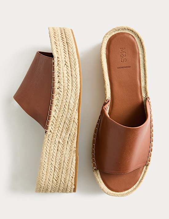 Leather Flatform Espadrille Mules