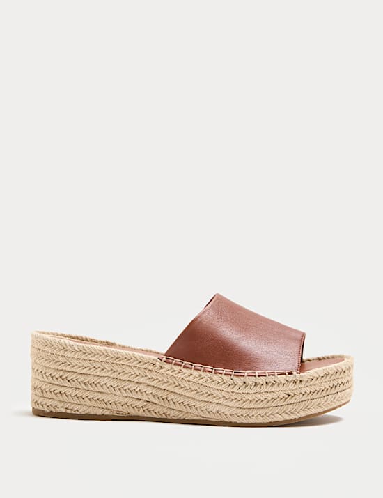 Leather Flatform Espadrille Mules