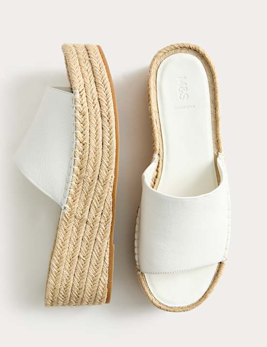 Leather Flatform Espadrille Mules