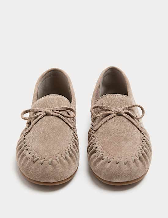 Suede Bow Flat Driver Shoes