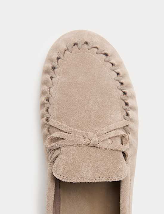 Suede Bow Flat Driver Shoes