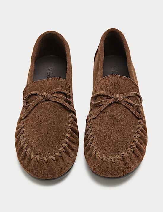Suede Bow Flat Driver Shoes