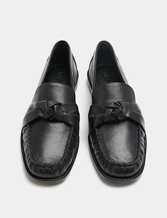 Leather Twist Bow Loafers