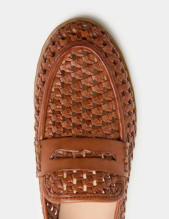 Leather Woven Flat Loafers