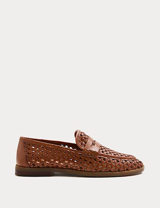 Leather Woven Flat Loafers