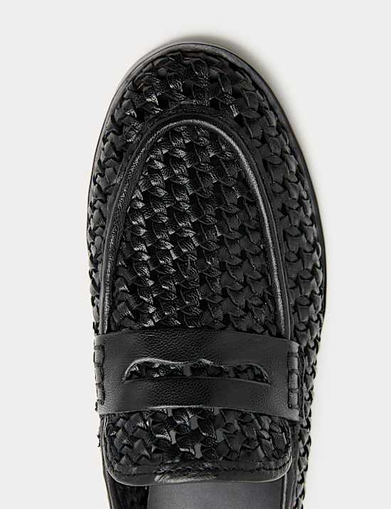 Leather Woven Flat Loafers