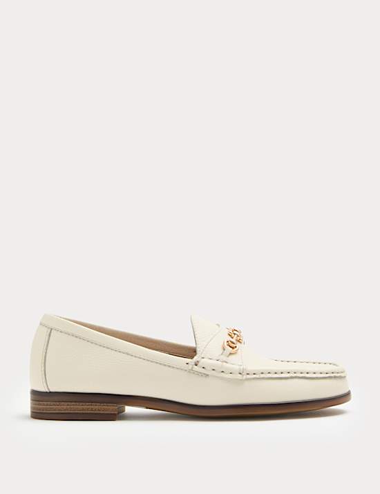 Leather Trim Block Heel Loafers