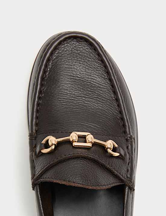Leather Trim Block Heel Loafers