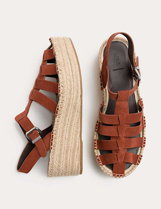 Suede Buckle Flatform Fisherman Espadrilles