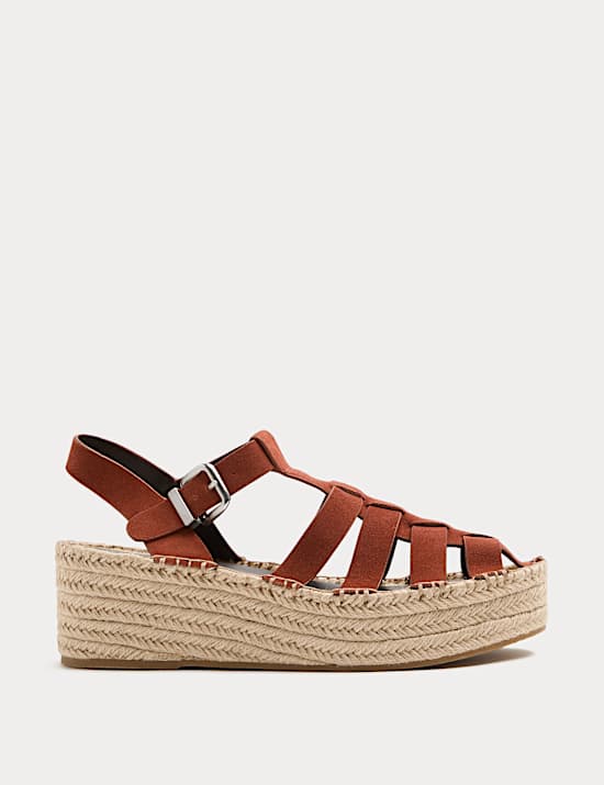 Suede Buckle Flatform Fisherman Espadrilles