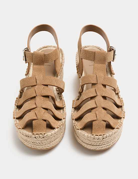 Suede Buckle Flatform Fisherman Espadrilles
