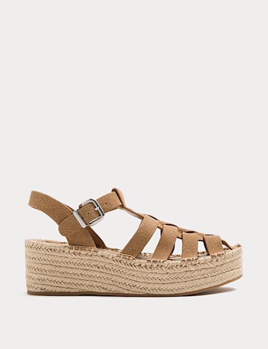Suede Buckle Flatform Fisherman Espadrilles