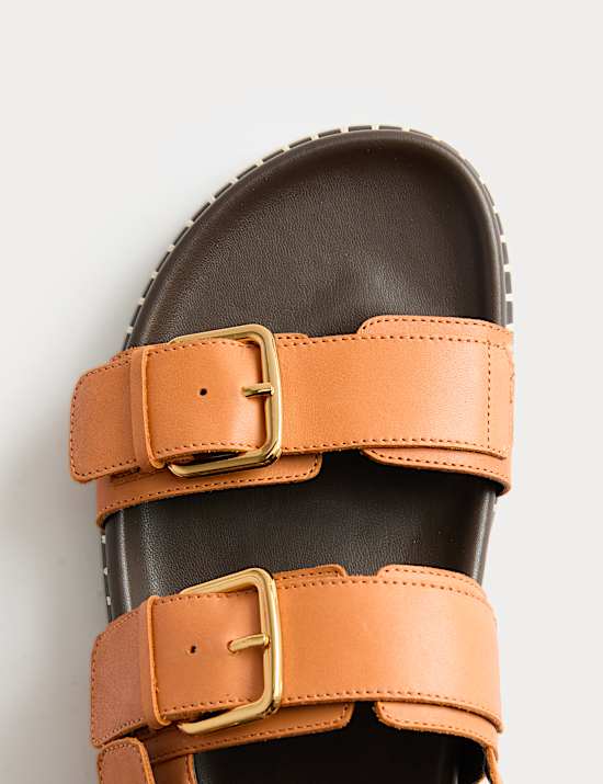 Leather Double Buckle Footbed Sandals