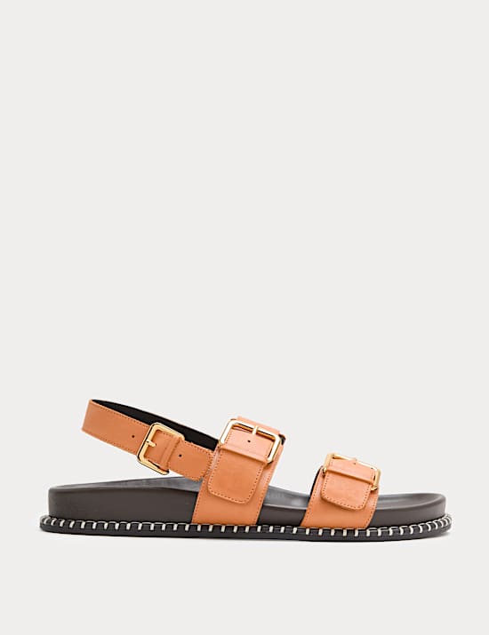 Leather Double Buckle Footbed Sandals